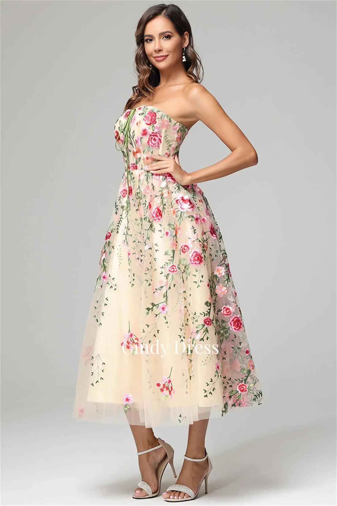 Flowers Elegant Party Dresses for Women Off the Shoulders Prom Embroidery Evening Dress Luxury Celebrity A-line Saudi