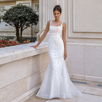 Mermaid Wedding Dresses 2025 Luxury Square Neck Backless Lace Applique Brides Dress Vestido De Noiva Bridal Gown Customized