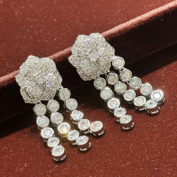 Rose Flower AAA Zircon Bridal Earrings Cubic Zirconia Wedding Earring For Brides Accessories Women Dinner Party Dress Jewelry