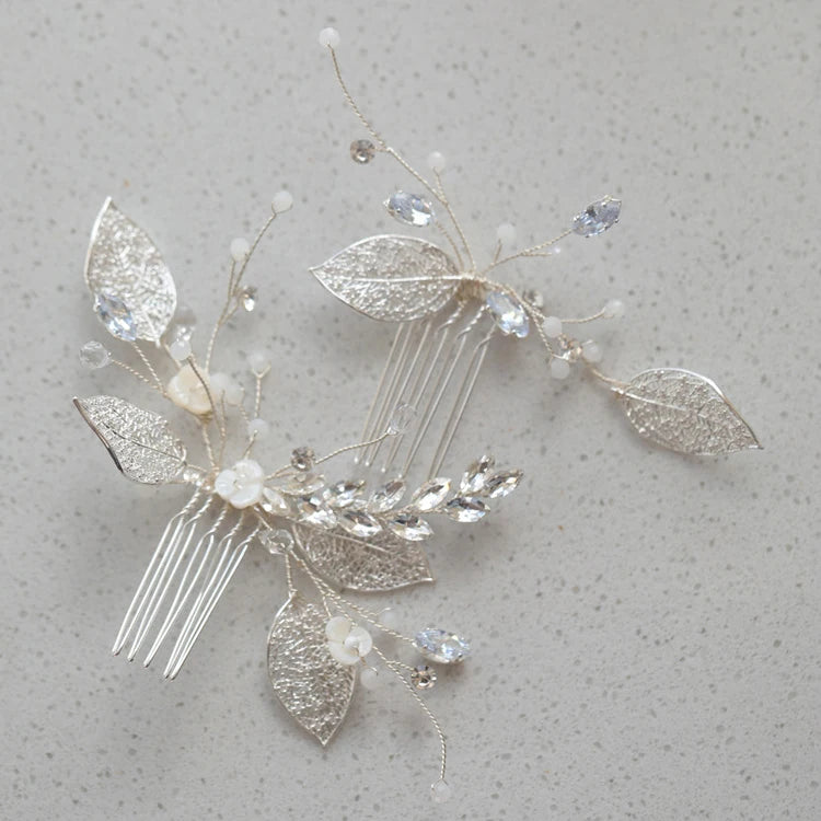 Wedding Accessories Zircon Crystal Hair Comb Pin Clip Silver Color Leaf Head Piece For Brides Bridesmaids Hairpin Bridal Jewelry