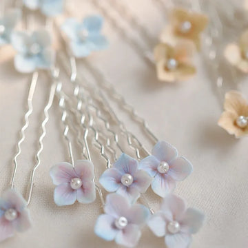 Wedding Accessories Porcelain Flower Hair Pin Clip Yellow Blue Hairpin For Brides Women Girl Head Piece Headdress Bridal Jewelry