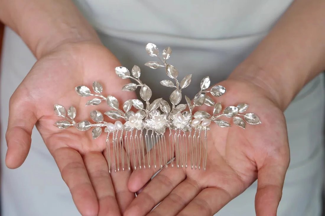 Silver Color Leaf Hair Comb Pin Clip Freshwater Pearl Hairpin For Brides Women Head Pieces Wedding Accessories Bridal Jewelry