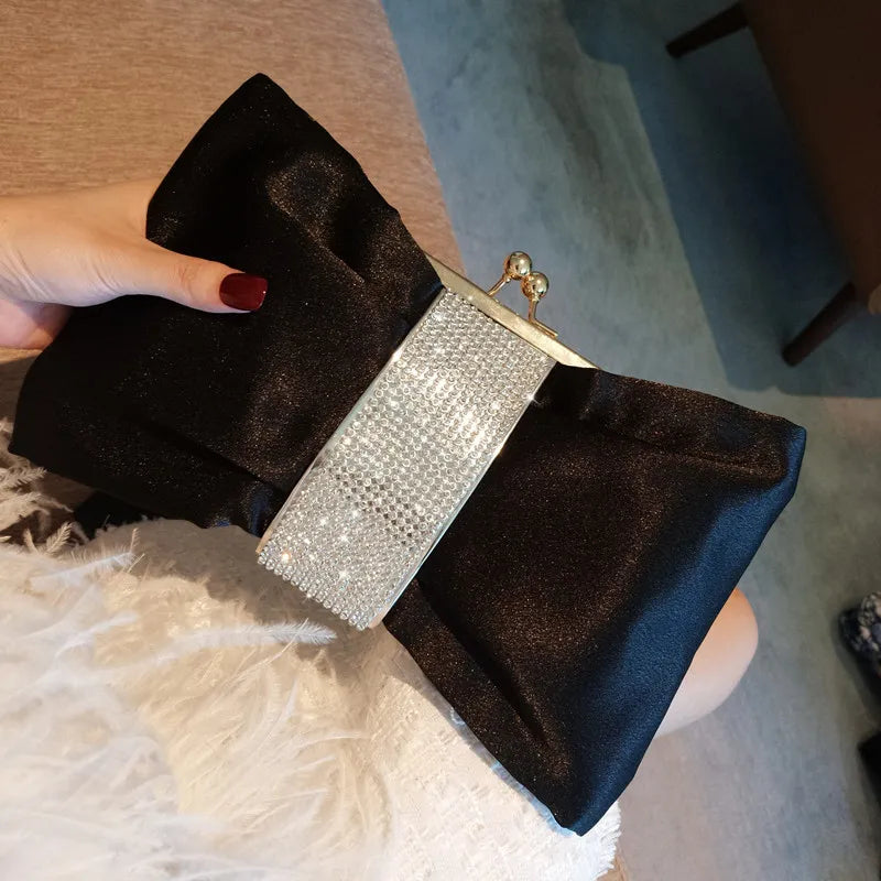 Luxy Moon Black Clutch Bag Women Bow Handbag Luxury Crystal Diamond Clutch Purse Party Wedding Bag Elegant Shoulder Bag