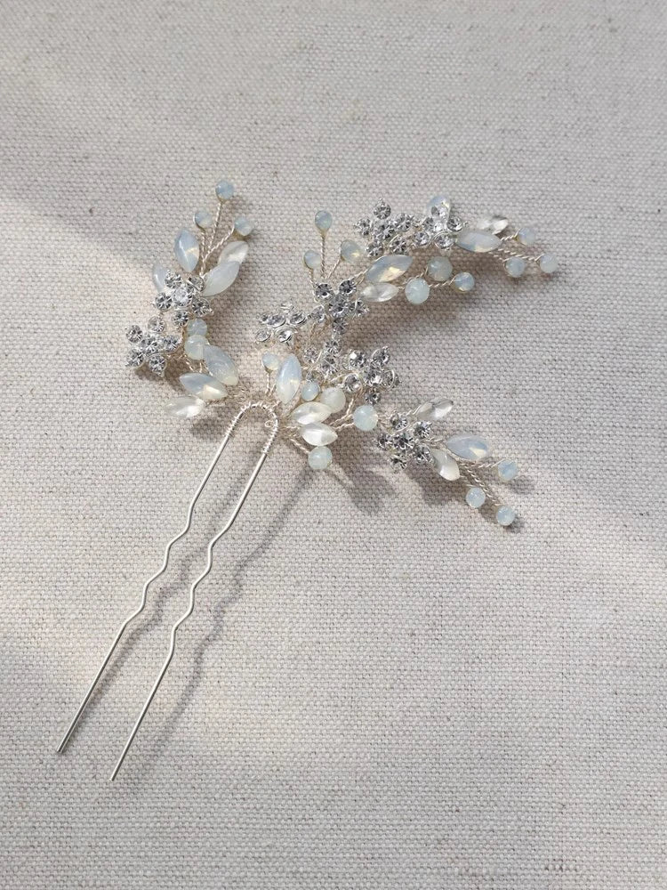 Flower Hair Clip Pin Vintage Gold Silver Color Head Piece Brides Women Opal Crystal Hairpin Wedding Accessories Bridal Jewelry
