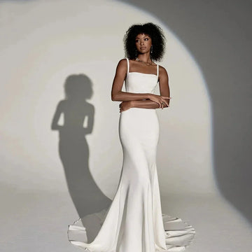 2026 Mermaid Wedding Dresses Square Neck Sleeveless Open Back Buttons Elegant Women Long Bridal Gown Vestidos De Novias
