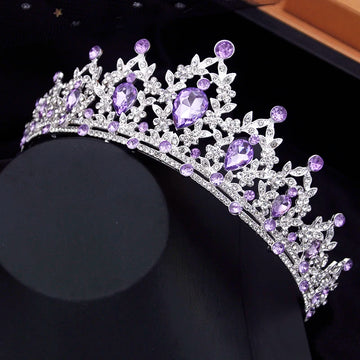 Cristal morado Corona Royal Reina Reina Tiara Prom Bride Diadem Princesa Corona de bodas Accesorios para el cabello