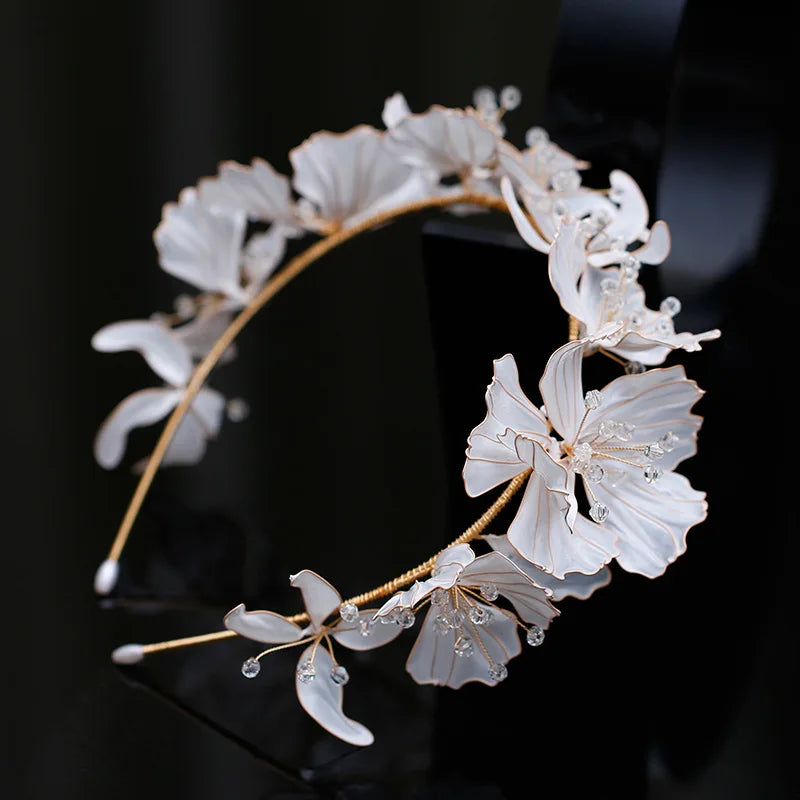 Wedding Hair Accessories Flower Leaf Headband Hairband Brides Women Girl Headpieces Gold Color Headwear Headdress Bridal Jewelry