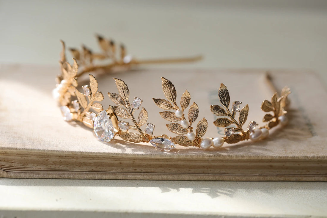 Wedding Hair Accessories Zircon Pearl Crown Vintage Baroque Headband For Bride Headwear Women Leaf Headpiece Bridal Jewelry