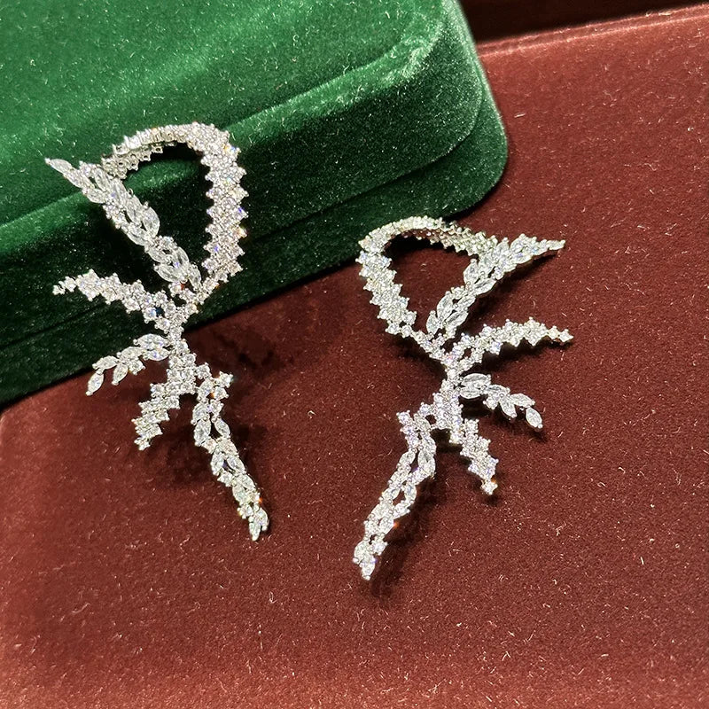 High Quality CZ Zircon Bridal Earrings Silver Color Zirconia Wedding Earring Bride Women Accessories Party Dinner Dress Jewelry