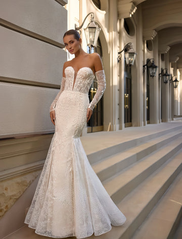 customized Sexy Lace Appliques Mermaid Wedding Dresses 2025 Detachable Sleeves Sweetheart Bridal Dress Vestido de novia