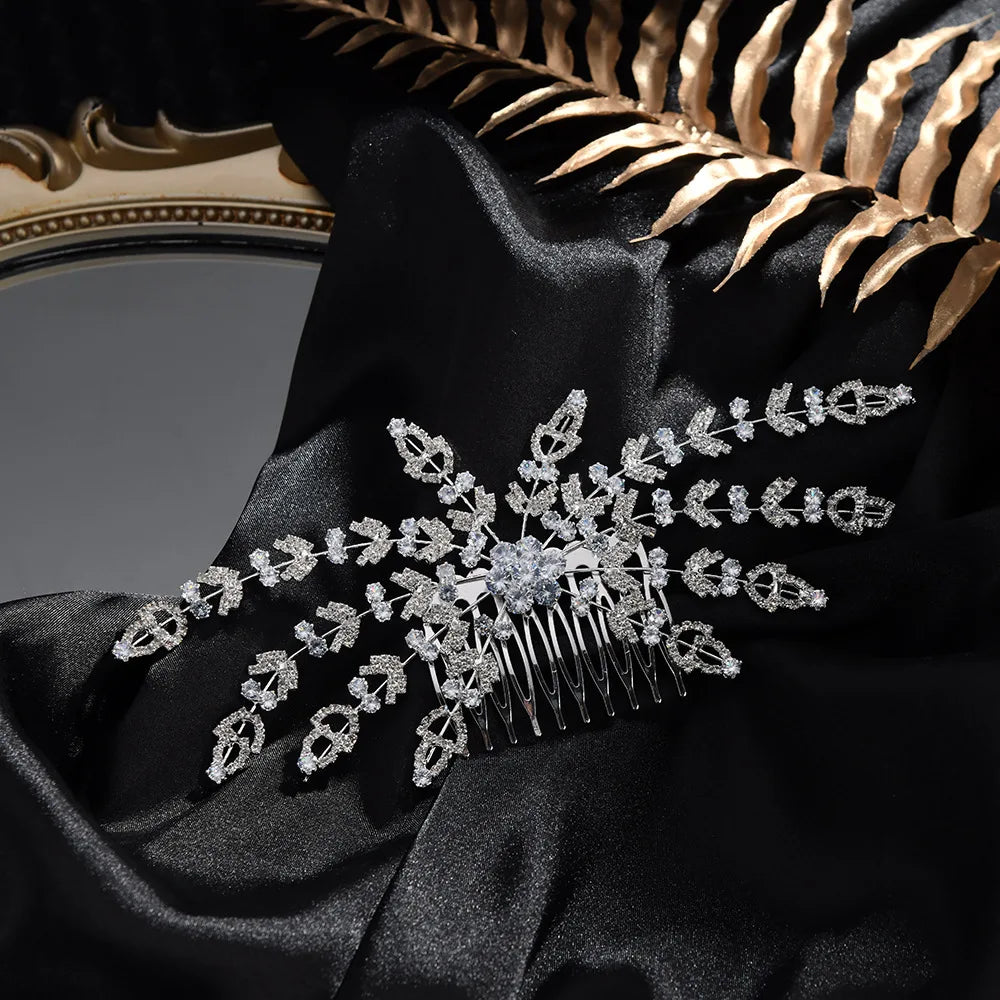 Wedding Accessories Crystal Zircon Hair Comb Pin Clip Leaf Hairpin For Brides Bridesmaids Women Head Pieces Bridal Jewelry