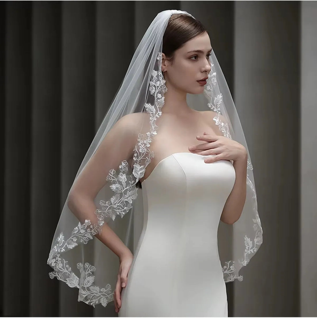 White Bridal Veil Leaf Lace Wedding Veils For Brides Evening Dinner Party Dress Women Girl Gifts Hair Accessories Jewelry