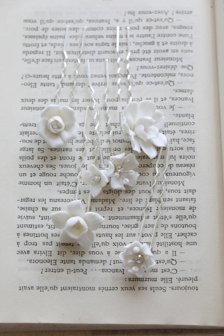Wedding Accessories Silver Color Head Pieces Women Hair Pin Clip For Brides Girl Party Porcelain Flower Hairpin Bridal Jewelry