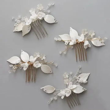 Porcelain Flower Head Piece Leaf Hair Comb Clip Pin For Bride Bridesmaids Women Hairpins Bridal Jewelry Wedding Accessories