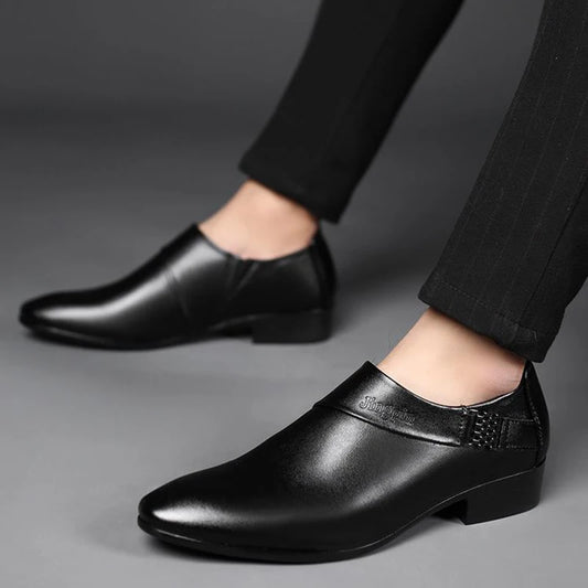 Chaussures en cuir Pu en cuir formel pour mâles pour la fête de la fête de la taille plus, chaussures de travail de bureau de mariage slip sur les affaires décontractées oxfords