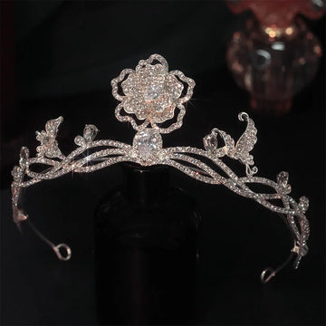 Wedding Hair Accessories Rhinestones Zircon Tiara Crown Flower Diadem For Brides Women Gift Headpiece Headband Bridal Jewelry