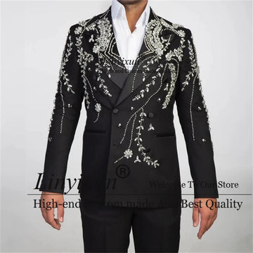 Abiti da sposa in perline di lusso per uomini a doppio petto maschio blazer blazer abiti da 2 pezzi set sposo smoking slim fit costume homme homme