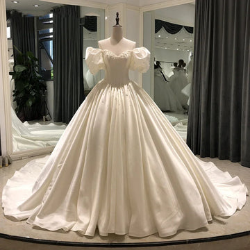Customized Satin Wedding Dress Sweetheart With Beading Princess Ball Gown Off Shoulder Lace Up Bridal Gowns Vestido De Novia