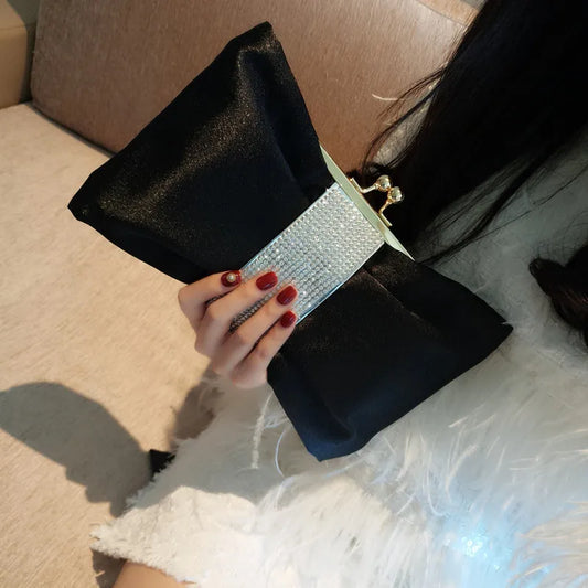 Luxy Moon Black Clutch Bag Women Bow Handbag Luxury Crystal Diamond Clutch Purse Party Wedding Bag Elegant Shoulder Bag