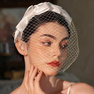 White Hairband Headband Face Veil Headpiece Headdress Bride Women Party Dinner Headwear Bridal Jewelry Wedding Hair Accessories