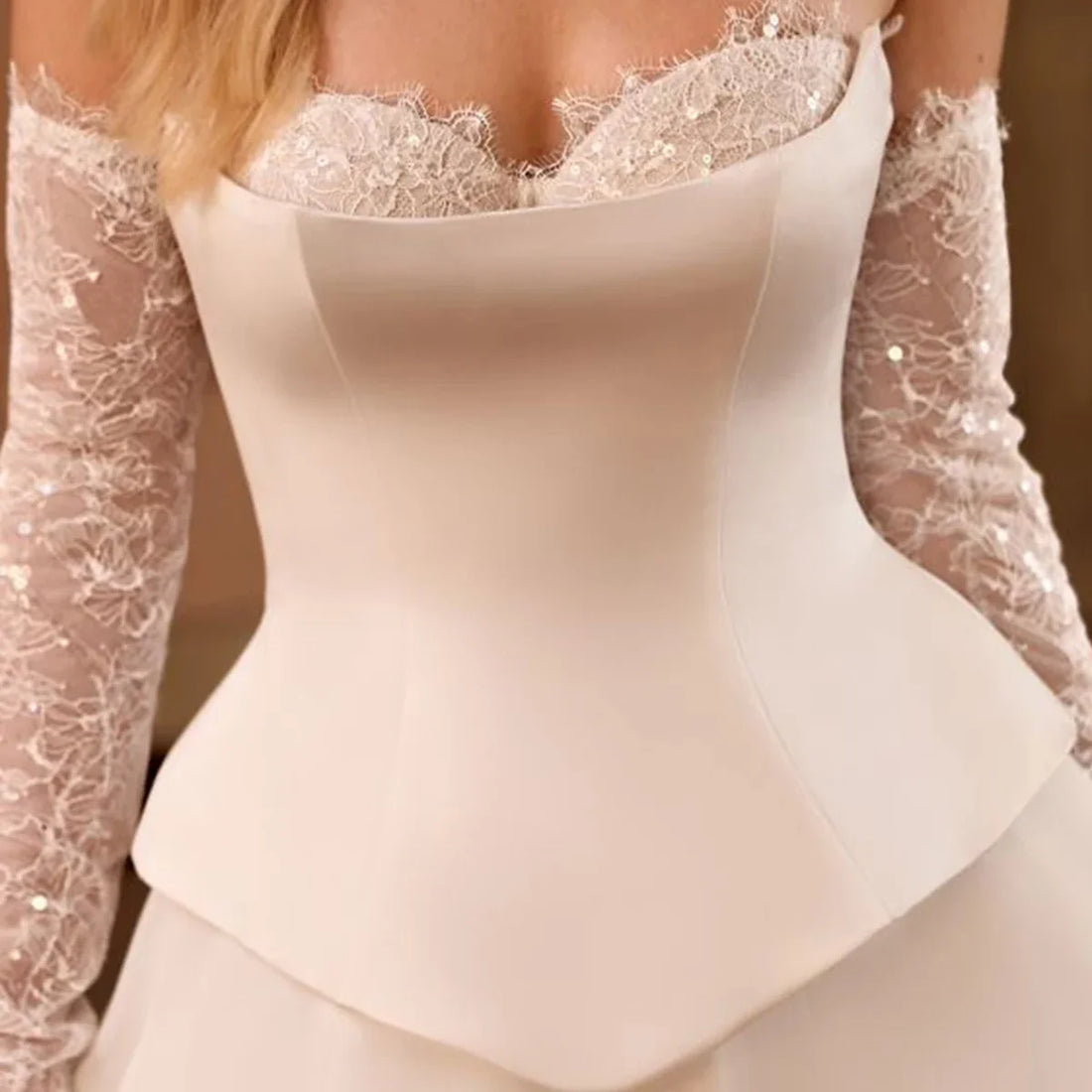 Elegant Lace Wedding Dress With Slit Long Sleeve Satin Sweetheart Ball Gown For Bride Backless Bridal Party Gown Vestidos Novia