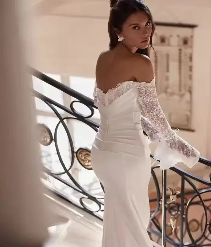 customized Mermaid Wedding Dress Sexy Lace Long Sleeve Robe Off The Shoulder Bridal Dresses Elegant Vestidos De Novia