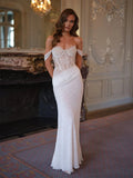 Lace mermaid pleated wedding dress off shoulder floor-length formal bridal gown gorgeous – Pollyanna Events