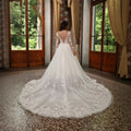 Vintage church bridal gown sheer neck 3D lace flowers long illusion sleeves wedding dress – Pollyanna Events