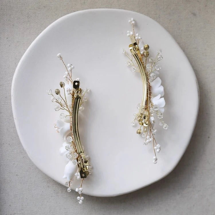 Wedding Accessories Porcelain Flower Head Piece Gold Color Hairpin For Brides Bridesmaids Handmade Hair Pin Clip Bridal Jewelry