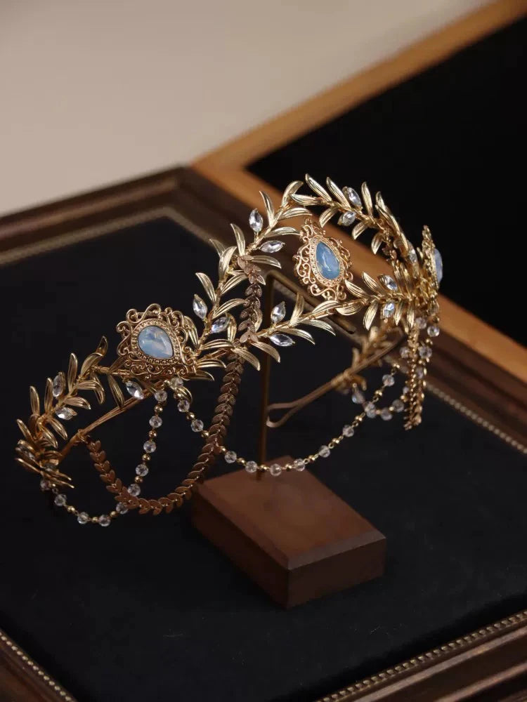 Vintage Gold Color Headband Brides Tiaras and Crowns Crystal Leaf Headpiece Headwear Wedding Accessories Bridal Hair Jewelry