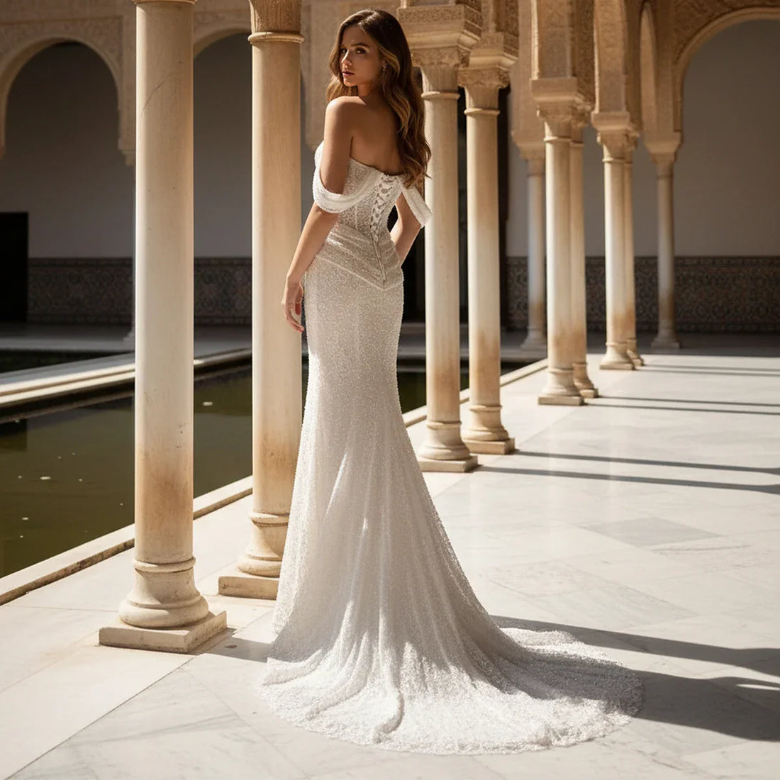 Luxury Beaded Sparkly Wedding Dress For Slit Long Vestidos Novia Off Shoulder Mermaid Bridal Party Gown For Women