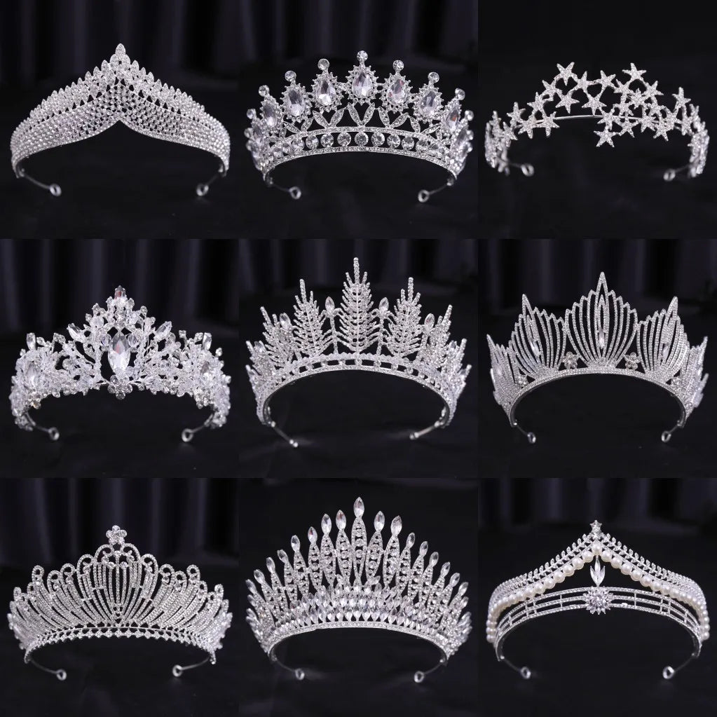 Diverse Silver Color Crystal Pearls Bridal Tiaras Crown Rhinestone Pageant Diadema Collares CZ Headband Wedding Hair Accessories