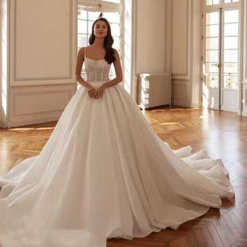 Customized Sparkly Gorgeous Princess A Line Wedding Dresses Lace Applique Beaded Pearls Bride Bridal Gown Vestidos De Novia