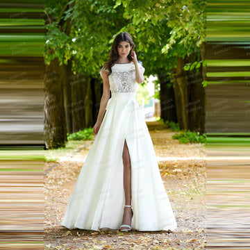 Boho Lace Wedding Dresses A Line Woman's Appliques Lace Satin Sleeveless Bride Gowns Formal Customized 2025 Vestidos De Novia