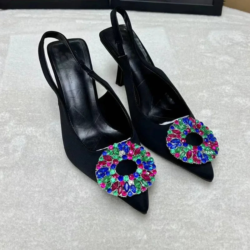 Colorful diamond luxury women shoes brand designer slingback high heeled wedding party elegant pumps – Pollyanna Events