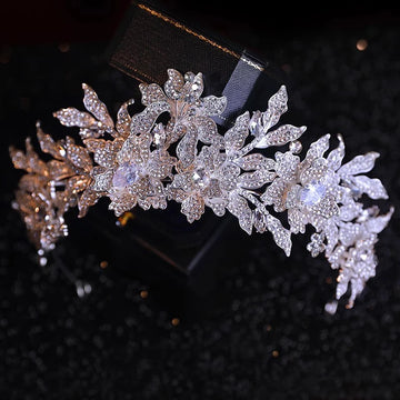 Flower Leaf Tiaras and Crowns Rhinestones Zircon Diadem Brides Pageant Prom Headpiece Bridal Jewelry Wedding Hair Accessories