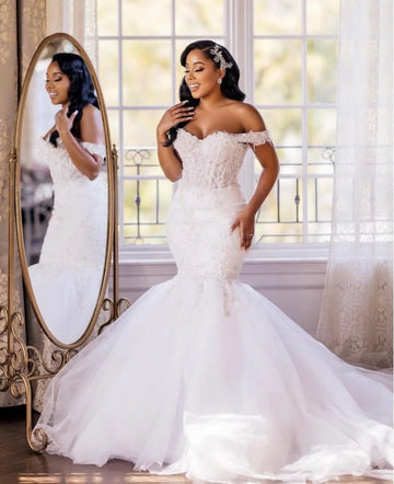 customized African Elegant Mermaid Wedding Dresses for Woman 2025 Sexy Off Shoulder Bridal Gowns Lace up Beaded vestido de novia