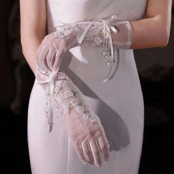 Short Bridal Gloves Flower Pearl Wedding Glove For Women Girl Party Evening Dress Jewelry Brides Accessories