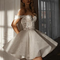 Sexy mini short sequins wedding dress lace sweetheart A-line off shoulder boho garden bride – Pollyanna Events