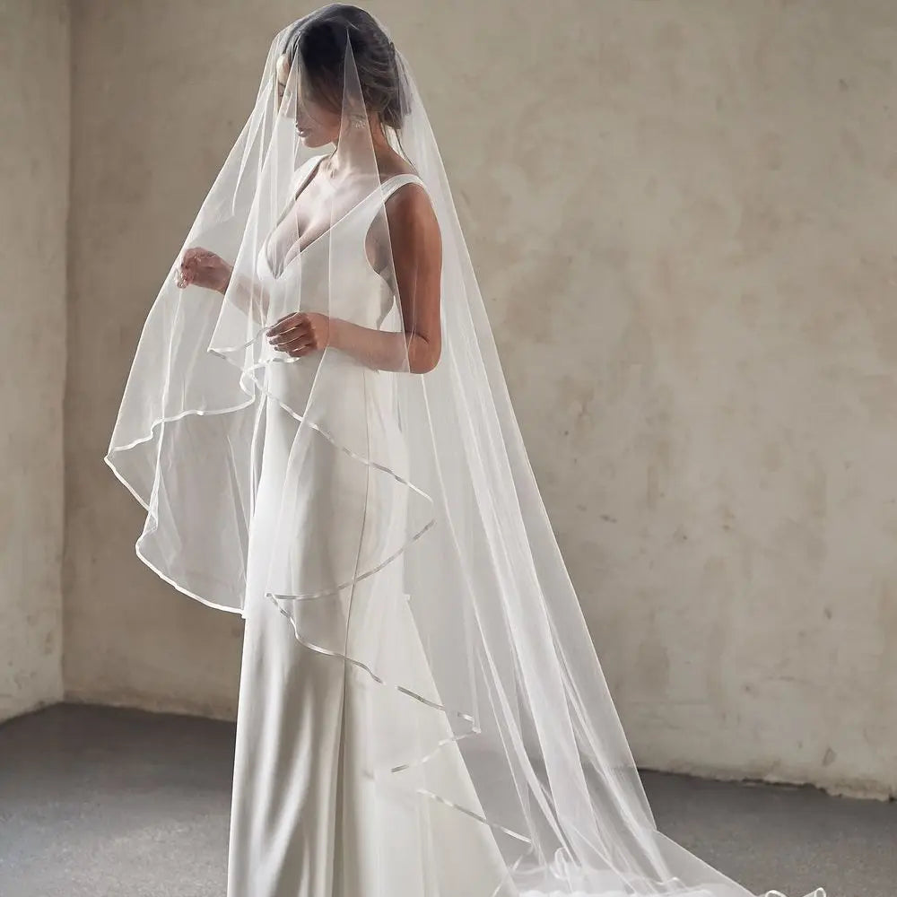 TOPQUEEN V21 Wedding Veil Bride to Be Pencil Edge Bridal Veils 3 M White Ivory Wedding Veil Photo Accessory Cathedral Veil