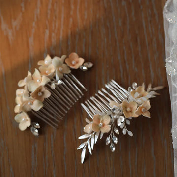 Bridal Jewelry Porcelain Flower Hair Comb Pin Clip For Brides Bridesmaids Hairpins Floral Leaf Head Piece Wedding Accessories