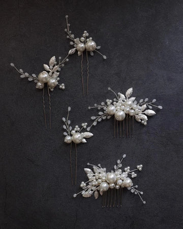 Wedding Accessories Pearl Beaded Hair Pin Clip Comb Gold Silver Color Hairpin For Bride Leaf Headdress Head Piece Bridal Jewelry