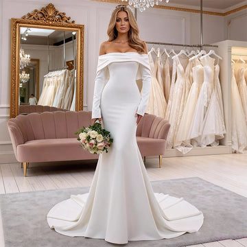 Elegant Satin Mermaid Wedding Dresses For Women 2026 Backless Off Shoulder Long Bridal Party Gown For Bride Vestidos Novia