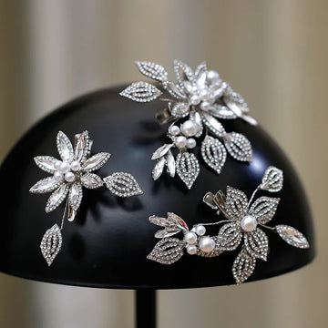 Silver Color Hairpins Crystal Pearl Head Piece For Brides Women Rhinestones Hair Pins Clips Wedding Accessories Bridal Jewelry