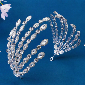 Bridal Hair Jewelry Rhinestones Crystal Tiaras and Crowns Women Brides Pageant Prom Silver Color Headbands Wedding Accessories