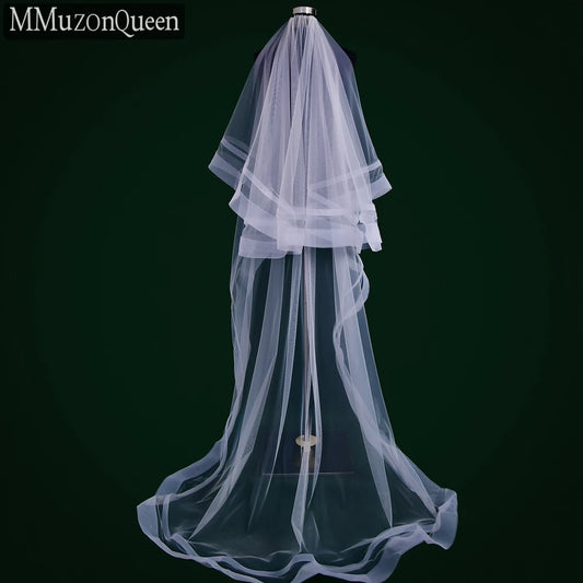 MMQ M41 Two Layers Church Bridal Veil With Face Cover Wedding Veil With Ribbon Edge Wedding Accessories For Grilfriend