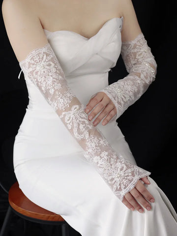 Long Bridal Gloves Pearl Wristband Wedding Glove For Women Girl Party Evening Dress Jewelry Bride Accessories