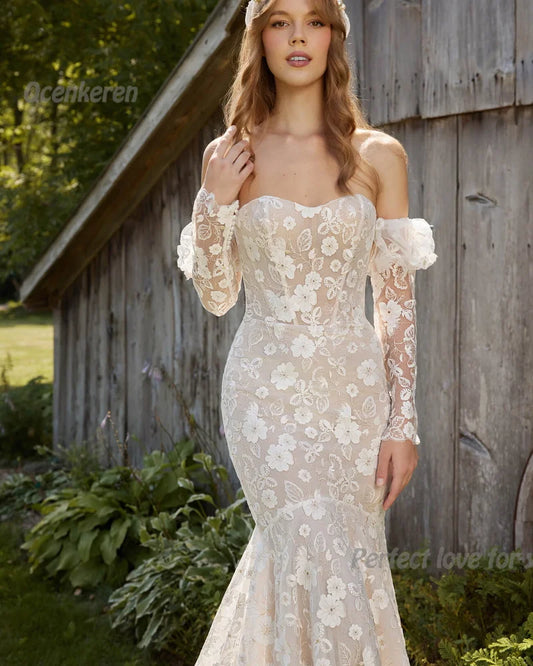 Vestido de noiva de luxo moda de sereia elegante vestido de noiva com apliques de renda sem mangas manto de mulheres 2024