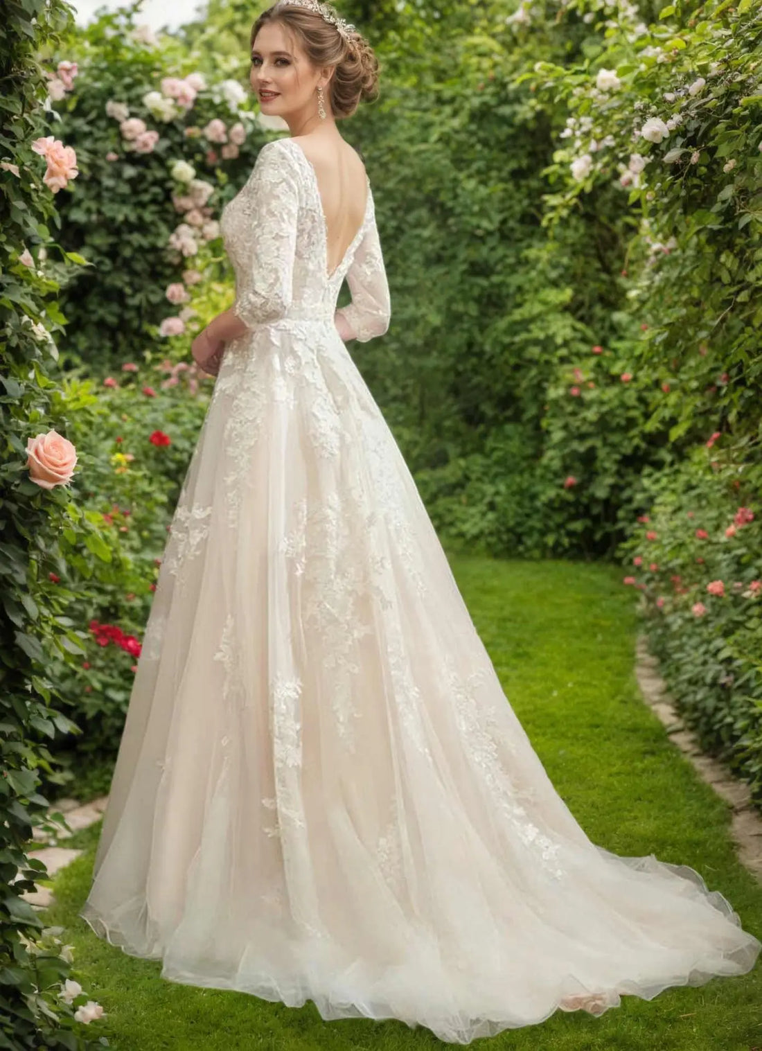 Classic A-line Wedding Dress V-neck Half Sleeves Lace Appliques Tulle Princess Bridal Gowns Boho Garden Vestidos De Noiva