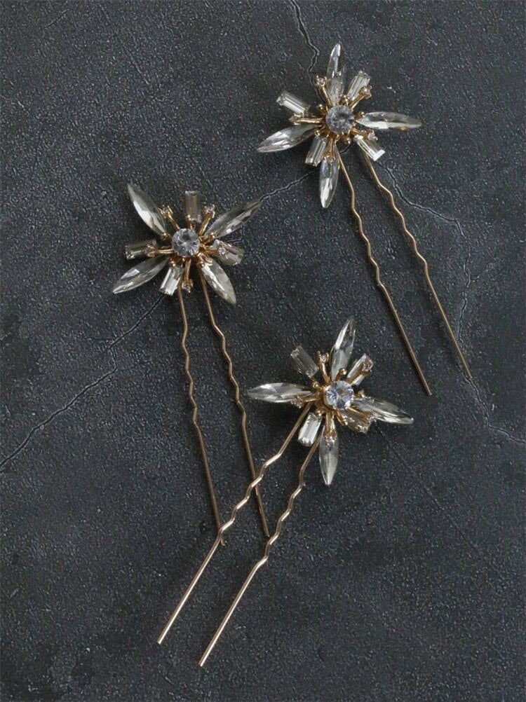 Wedding Accessories Crystal Rhinestones Hair Pins Clips Gold Color Head Pieces For Brides Bridesmaids Hairpins Bridal Jewelry